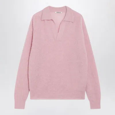 Auralee Pink Alpaca Blend Polo Sweater In Pink