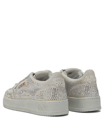 Autry Medalist Low Sneakers In Worn-out Effect Suede With Rhinestones In Gray