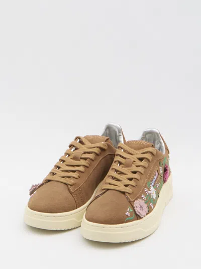 Autry Dallas Low Suede Embellished Sneakers In Brown