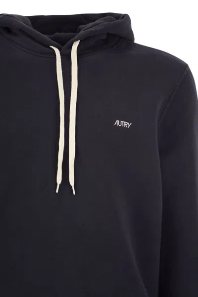 Autry Hooded Sweatshirt Drawstring Ribbed Cuffs In Black