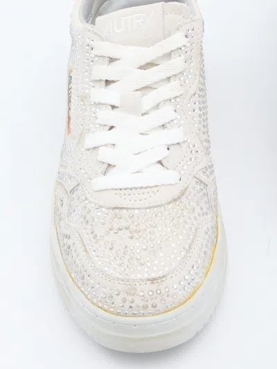 Autry Medalist Low Sneakers In Worn-out Effect Suede With Rhinestones