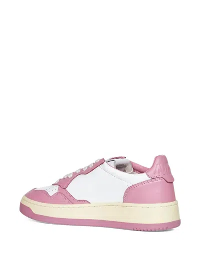 Autry Medalist Low Sneakers Bicolor In White And Polignac Leather In Pink