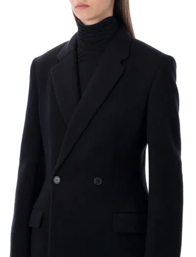 Balenciaga Black Wool Maxi Godet Coat In Black
