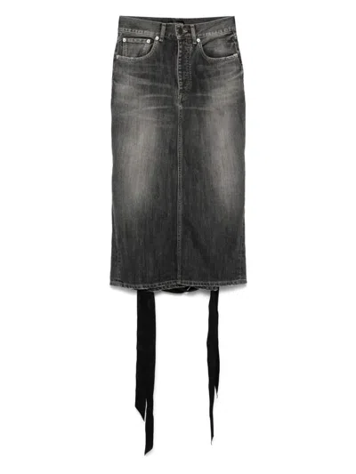 Balenciaga Skirt With Laces In Smoky Grey Denim Women In Gray