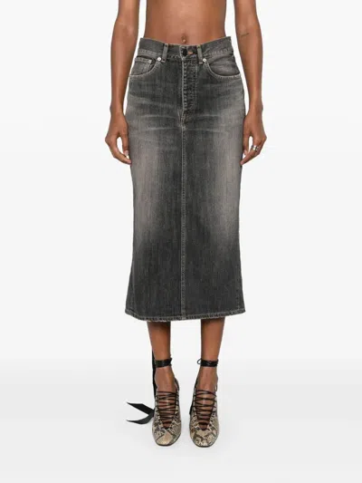 Balenciaga Skirt With Laces In Smoky Grey Denim Women In Gray
