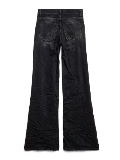 Balenciaga Crinkled Effect Wide Leg Jeans With Washed And Worn-out Details In Black