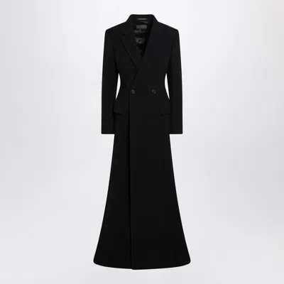Balenciaga Black Wool Maxi Godet Coat In Black