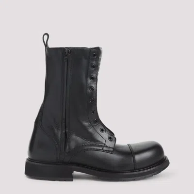 Balenciaga Rugged Leather Ankle Boots With Chunky Sole In Black