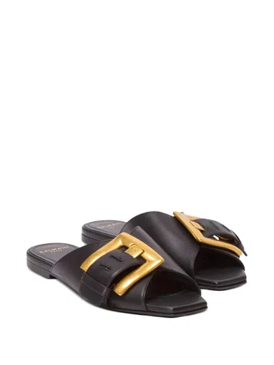 Balmain Anthem Flat Calfskin Leather Sandals In Animal Print