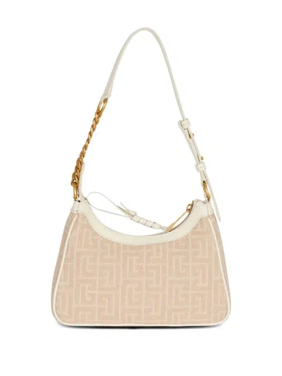 Balmain B-army Shoulder Bag In Monogrammed Jacquard Canvas And Leather In Multi