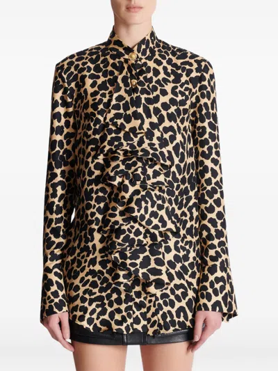 Balmain Leopard Print Jabot Collar Shirt In Animal Print