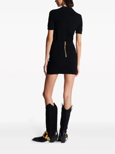 Balmain High Waisted 6 Button Knit Skirt In Black