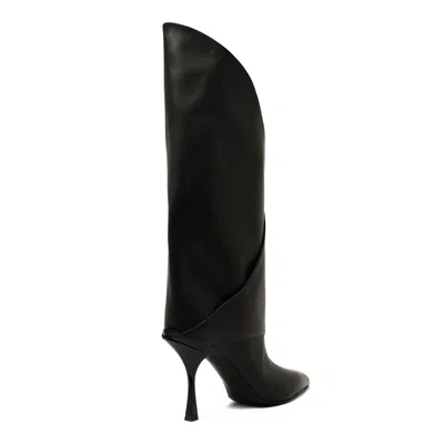 Balmain Twist Heeled Leather Boots In Black