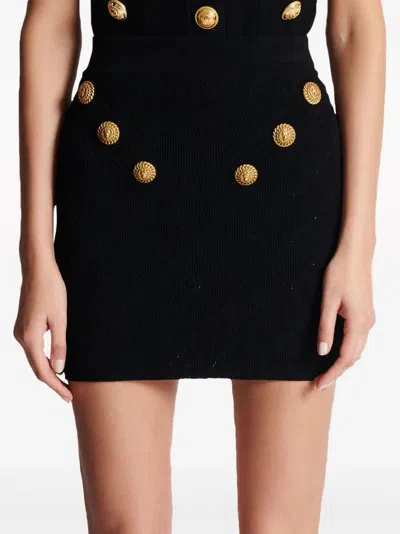 Balmain High Waisted 6 Button Knit Skirt In Black