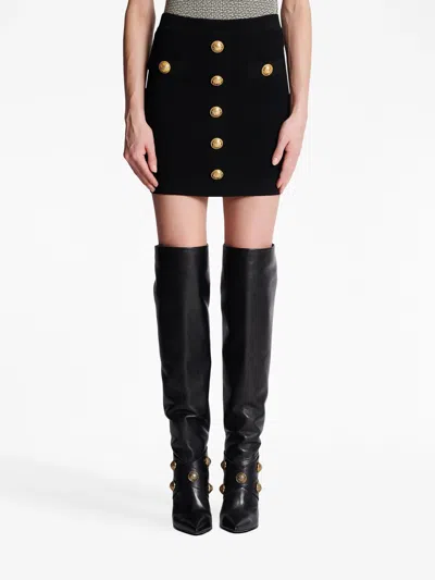 Balmain Button-embellished Wool-twill Mini Skirt In Black