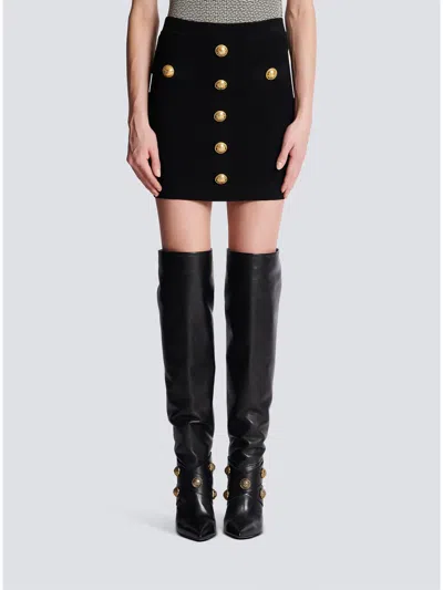 Balmain Button-embellished Wool-twill Mini Skirt In Black