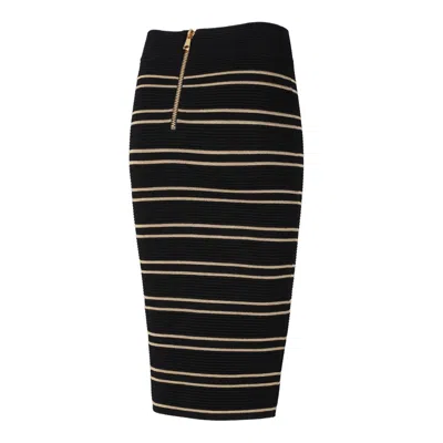 Balmain Striped Pencil Skirt With Lurex Thread In Black