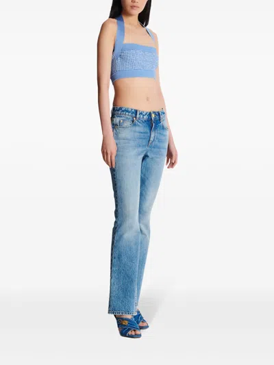 Balmain Knit Halterneck Top With Pb Labyrinth Monogram In Blue