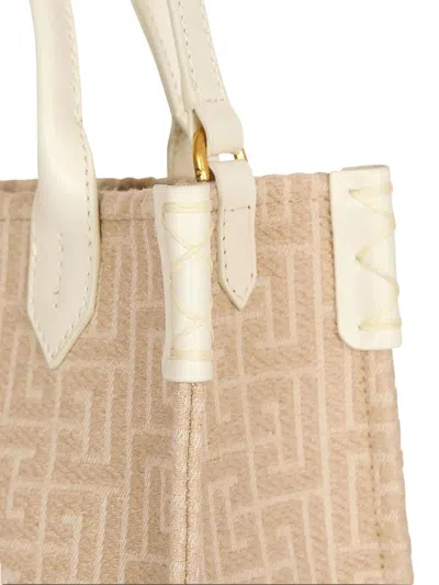 Balmain B-army Small Monogrammed Canvas And Leather Tote Bag In Metallic