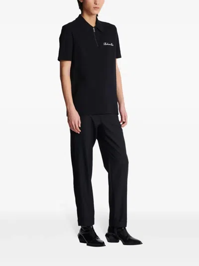 Balmain Short-sleeved Polo Shirt With Embroidery In Black