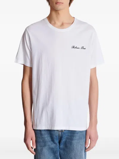 Balmain Paris Signature Embroidered T-shirt In White