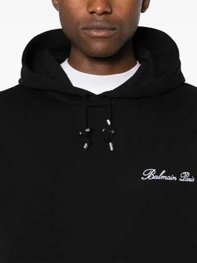 Balmain Signature Hooded Sweatshirt In Black