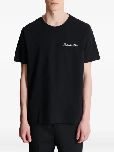 Balmain Logo Embroidered Crewneck T-shirt In Black