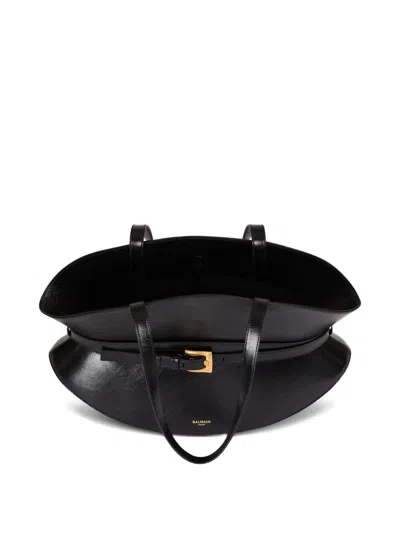 Balmain Shuffle Medium Belt Shoulder Bag In Calfskin In Black