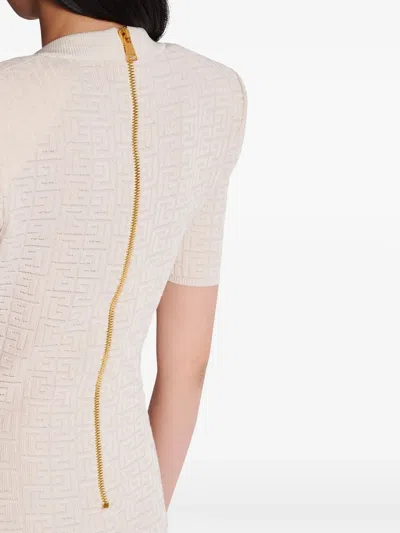 Balmain Pb Labyrinth Knit Dress In Neutral