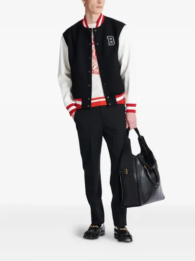 Balmain Wool And Eco-leather Varsity Jacket With Patch In Black