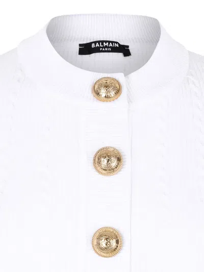 Balmain Crewneck Ribbed Cardigan Short Sleeves In White