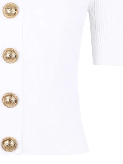 Balmain Crewneck Ribbed Cardigan Short Sleeves In White