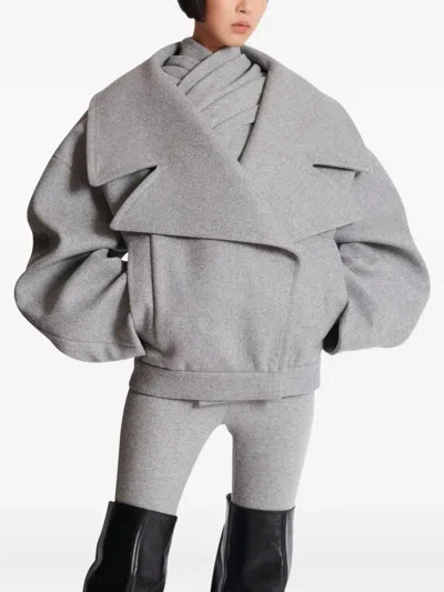 Balmain Oversized Wool Caban Featuring Pockets In Gray