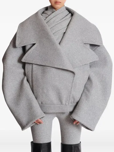 Balmain Oversized Wool Caban Featuring Pockets In Gray