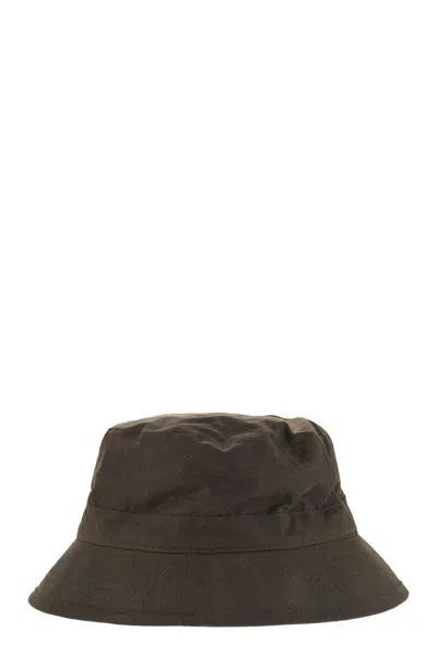 Barbour Waxed Bucket Hat In Olive In Brown