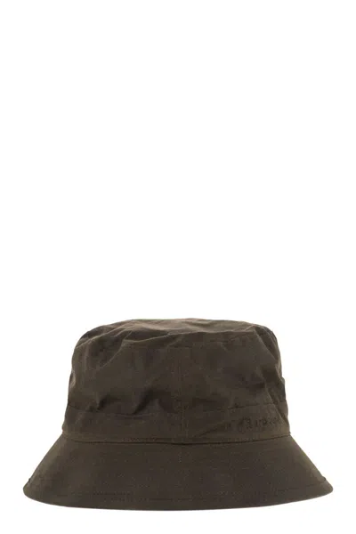 Barbour Waxed Bucket Hat In Olive In Brown