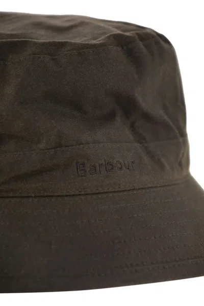 Barbour Waxed Bucket Hat In Olive In Brown