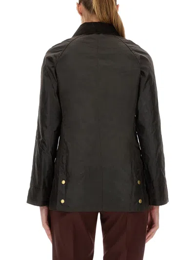 Barbour Buttoned Waxed Jacket In Black