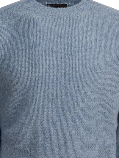 Beams Soft Texture Crew Neck Knitwear With Ribbed Cuffs In Blue