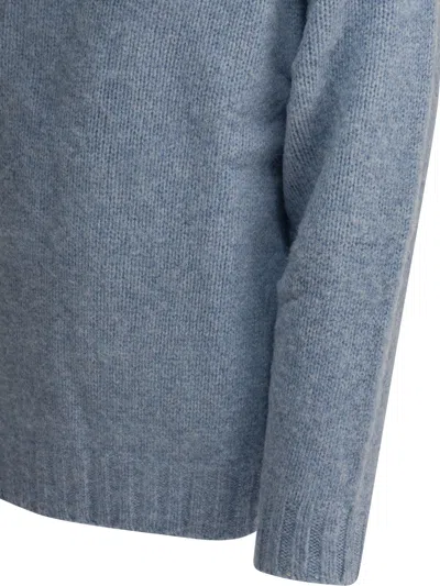 Beams Soft Texture Crew Neck Knitwear With Ribbed Cuffs In Blue