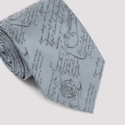 Berluti Script Pattern Silk Tie In Blue