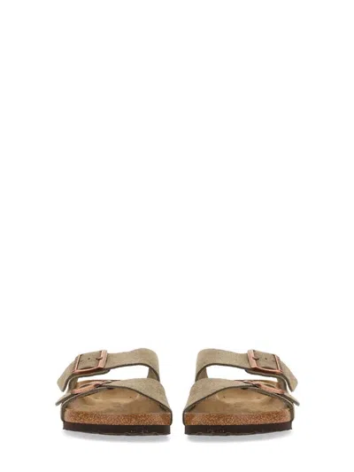 Birkenstock Arizona Sandal With Adjustable Straps In Suede Sand In Brown