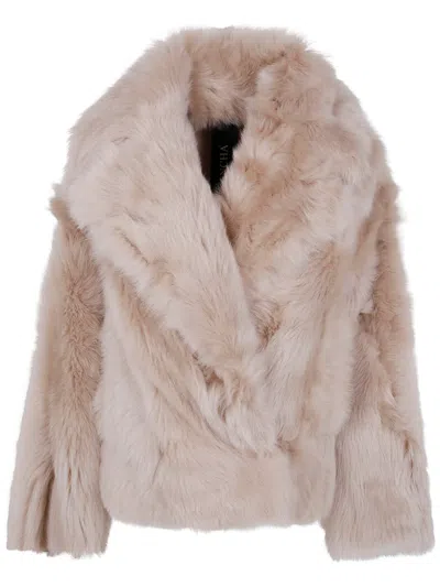 Blancha Wide-lapel Shearling Jacket In Pink