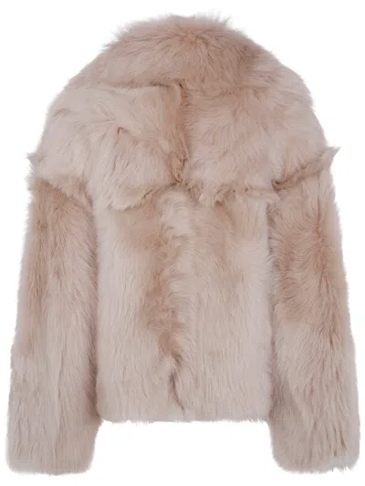Blancha Wide-lapel Shearling Jacket In Pink