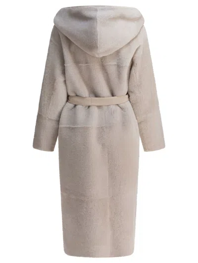 Blancha Hooded Coat With Belted Waist And Pockets In Gray