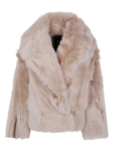 Blancha Wide-lapel Shearling Jacket In Pink