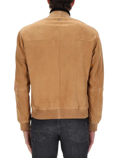 Hugo Boss Boss Muller Suede Bomber Jacket In Brown