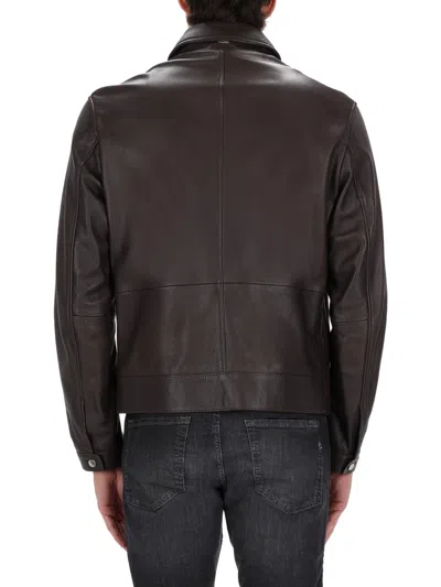 Hugo Boss Boss Tailored Black Leather Jacket With Classic Collar And Zip Closure In Black