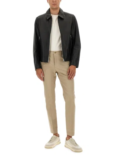 Hugo Boss Boss Tailored Black Leather Jacket With Classic Collar And Zip Closure In Black