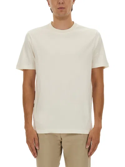 Hugo Boss Boss Mens White Crewneck Embroidered Branding Cotton-jersey T-shirt